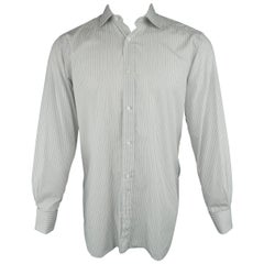 Men
s BRIONI Size M Gray Stripe Cotton Long Sleeve French Cuff Shirt