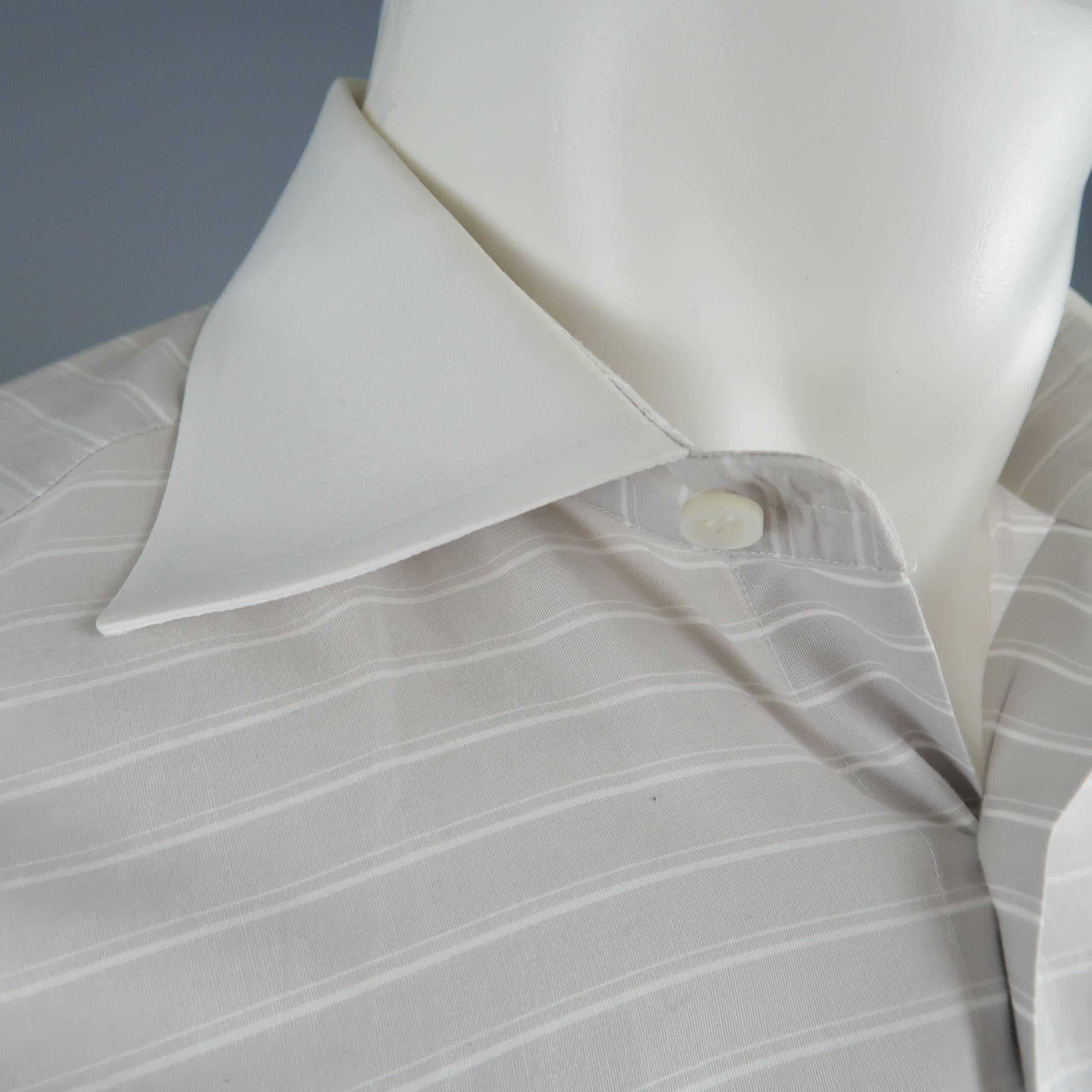 Men's BRIONI Size S Gray Stripe Cotton Contrast Collar French Cuff Long Sleeve S In Good Condition In San Francisco, CA