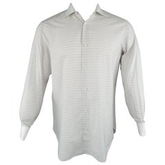 Men
s BRIONI Size S Gray Stripe Cotton Contrast Collar French Cuff Long Sleeve S