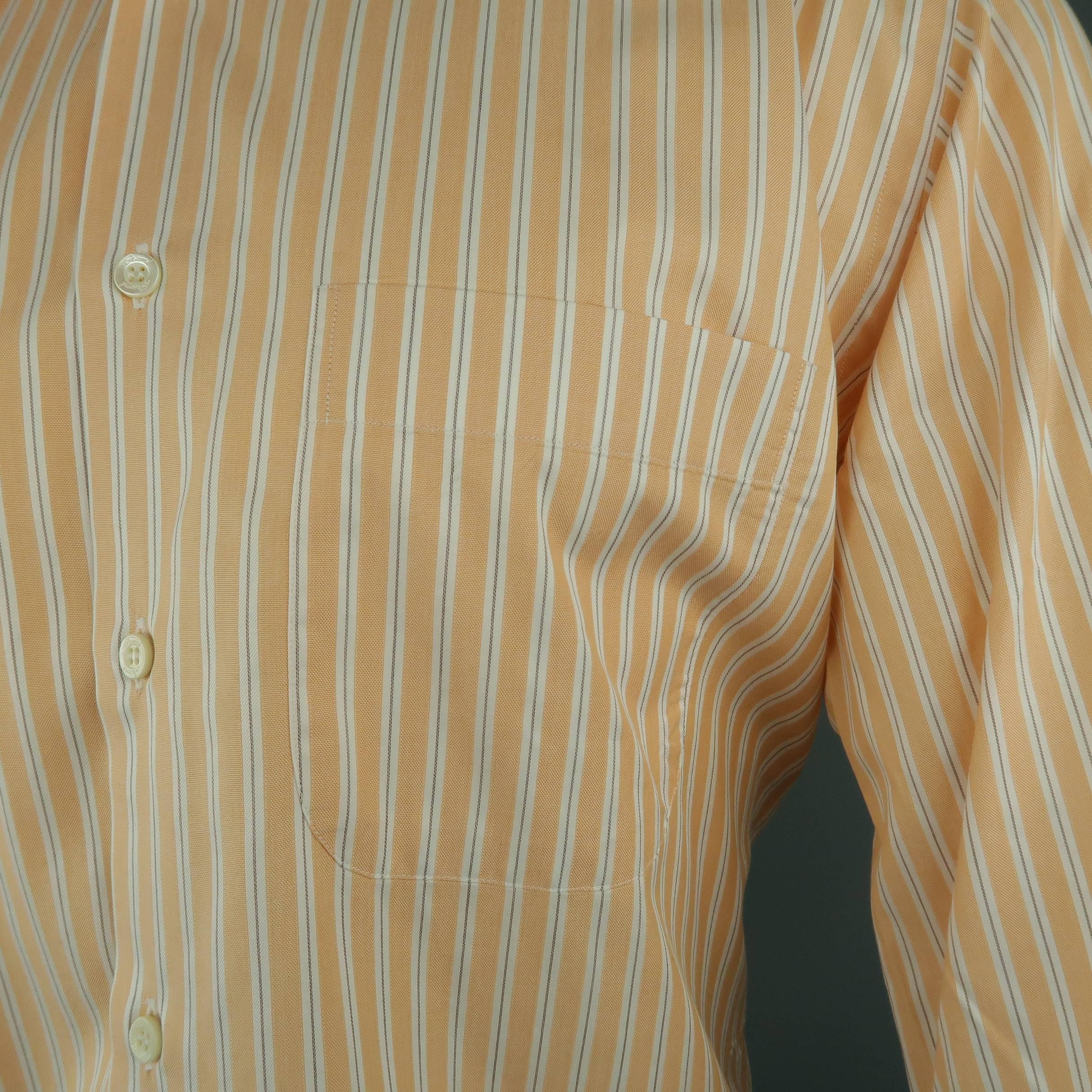 Beige Men's BRIONI Size S Orange Stripe Cotton Long Sleeve Shirt