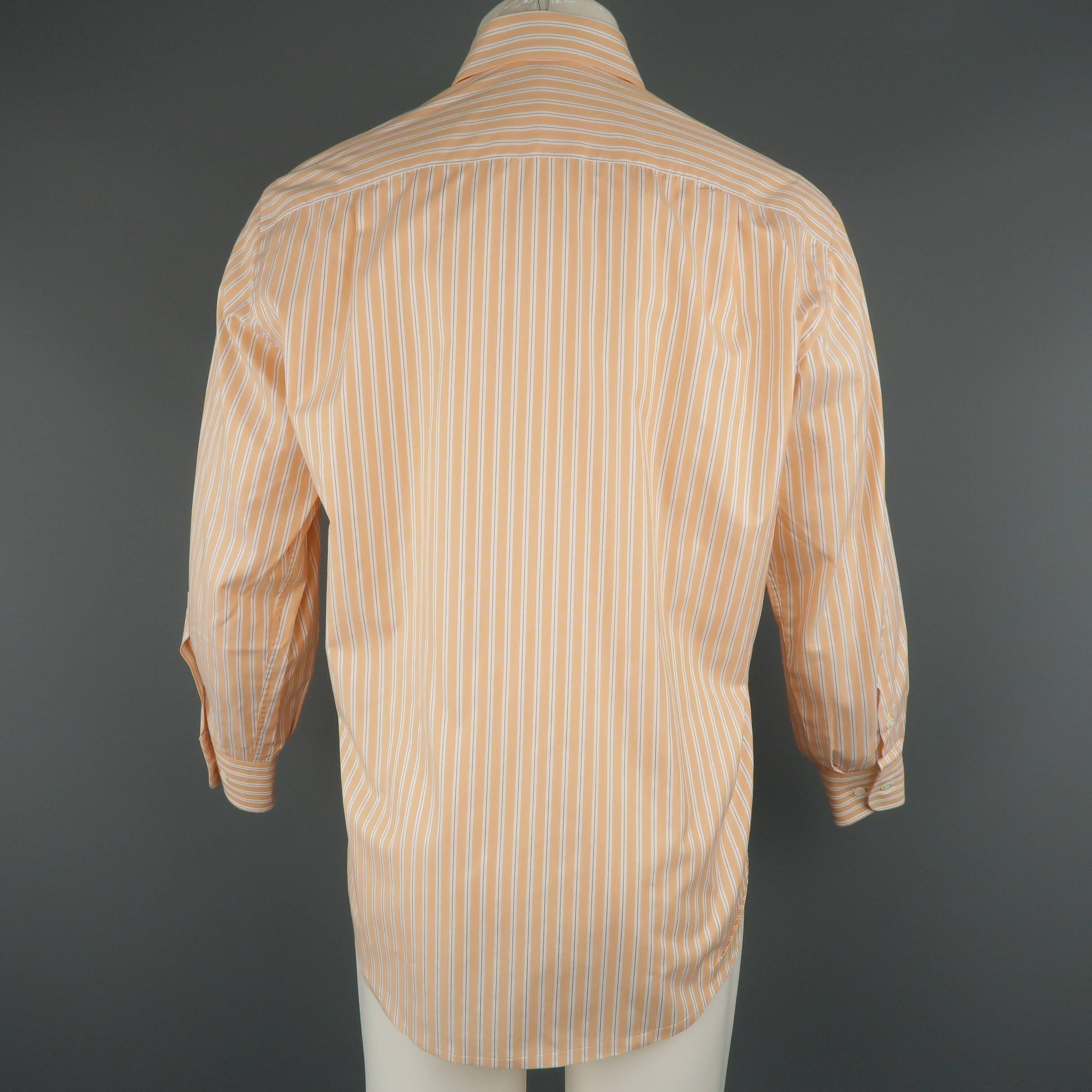 Men's BRIONI Size S Orange Stripe Cotton Long Sleeve Shirt In Good Condition In San Francisco, CA