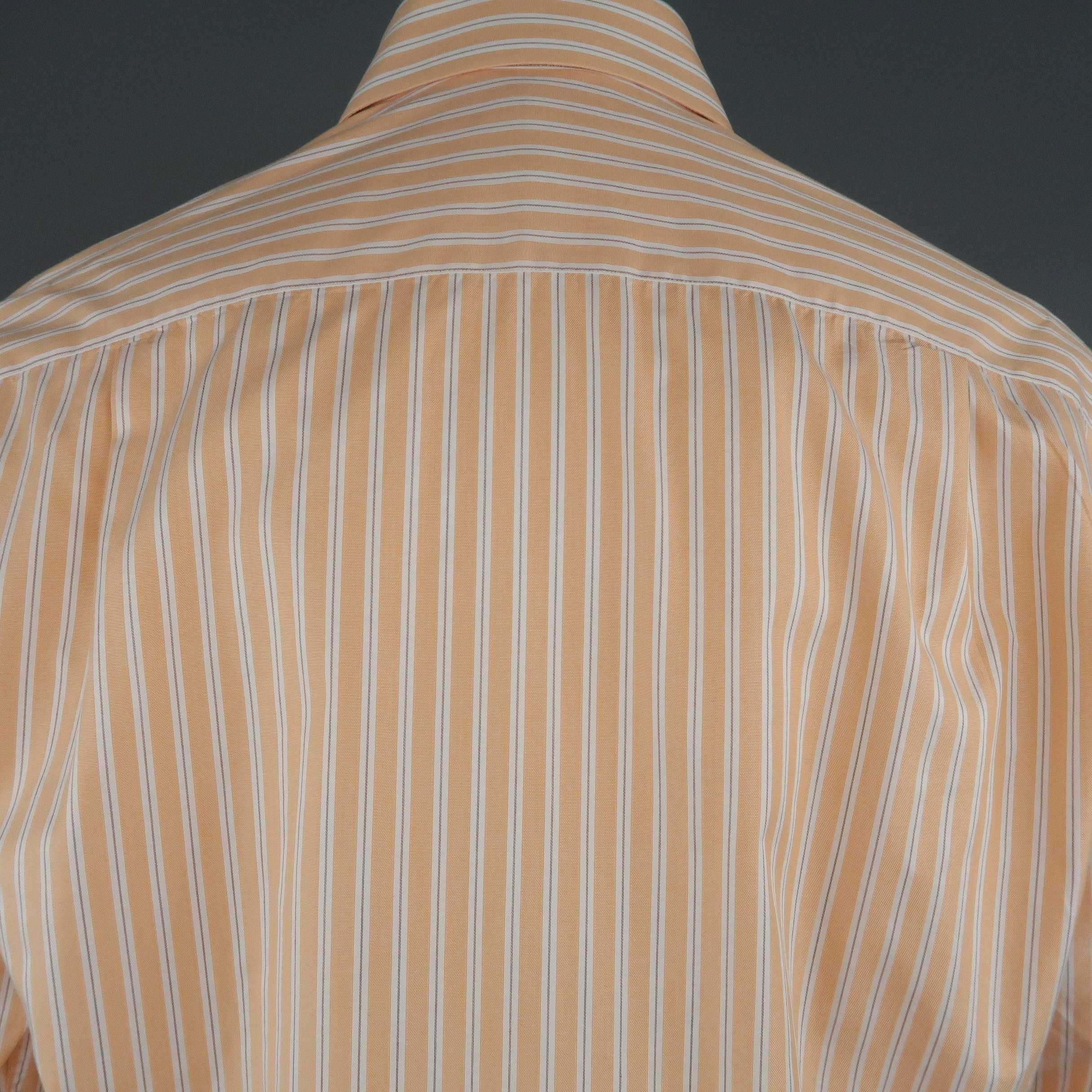 Men's BRIONI Size S Orange Stripe Cotton Long Sleeve Shirt 1