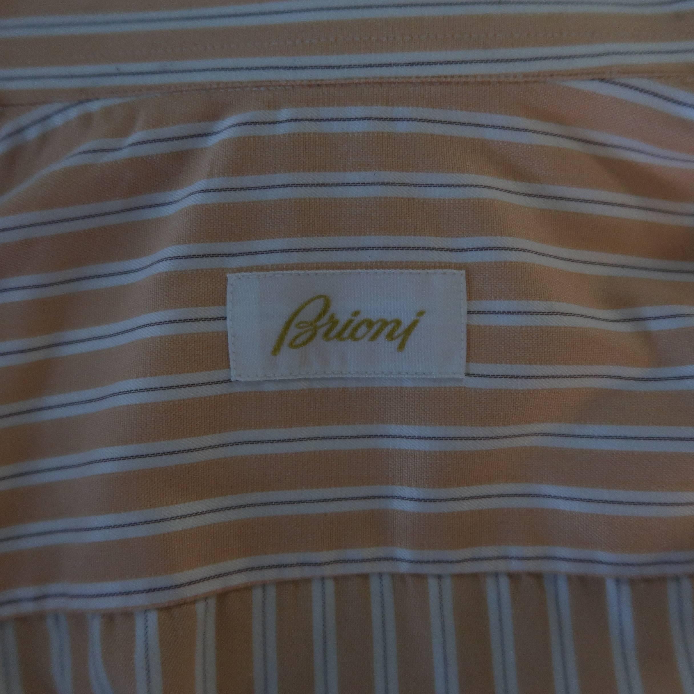 Men's BRIONI Size S Orange Stripe Cotton Long Sleeve Shirt 2