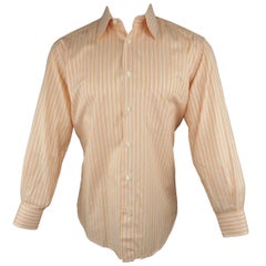 Men
s BRIONI Size S Orange Stripe Cotton Long Sleeve Shirt