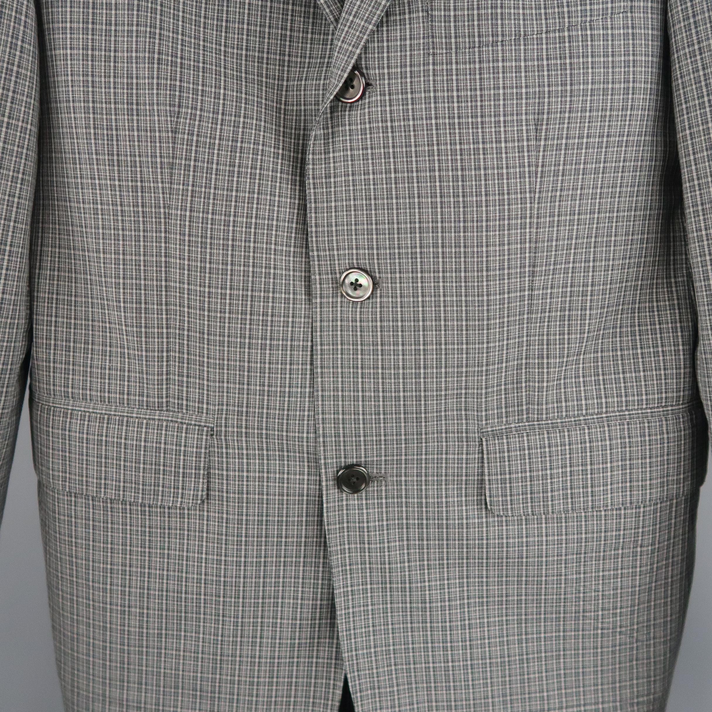 Men's BROOKS BROTHERS 38 Dark Gray Plaid Wool Notch Lapel Suit 1