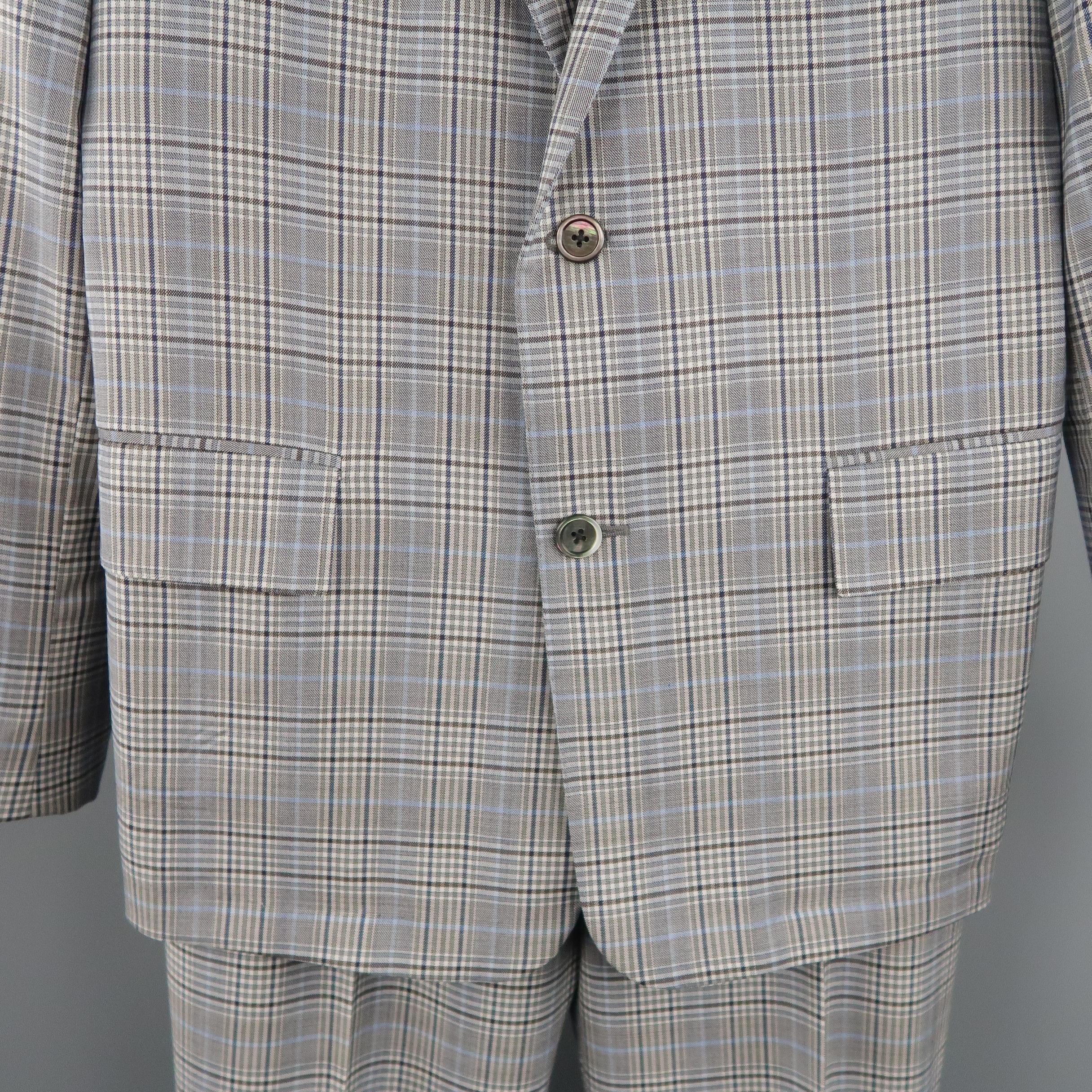 Men's BROOKS BROTHERS 38 Short Gray & Blue Plaid Wool Blend Notch Lapel Suit 1
