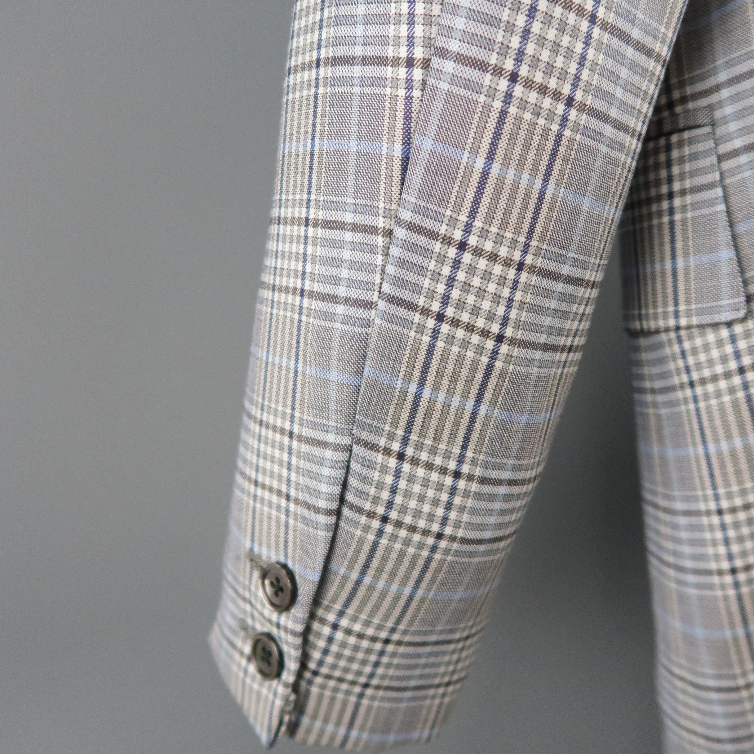Men's BROOKS BROTHERS 38 Short Gray & Blue Plaid Wool Blend Notch Lapel Suit 3