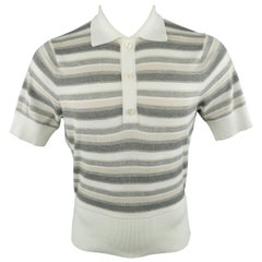 Men's BROOKS BROTHERS Size S Gray & White Stripe Cotton Knit Polo