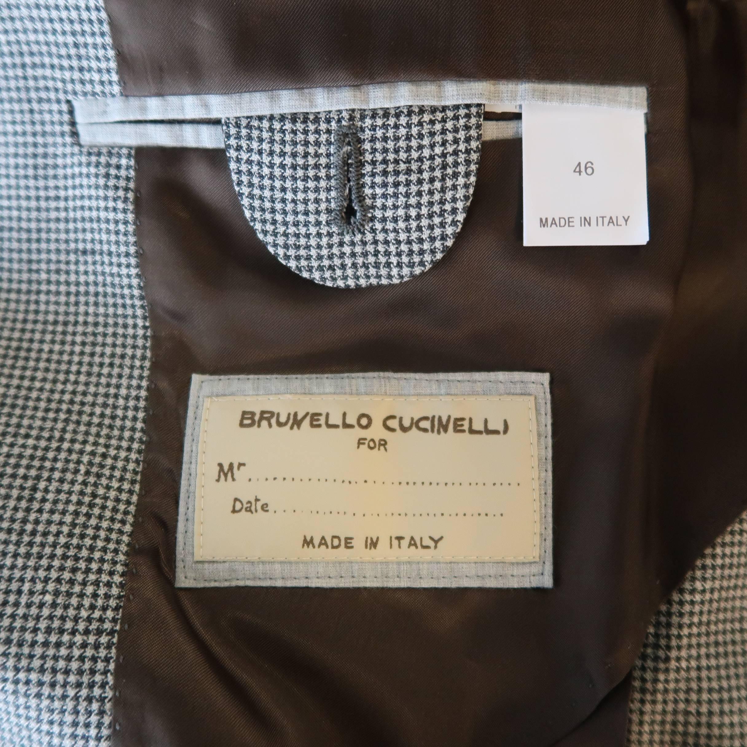 Brunello Cucinelli Men's Black / White Houndstooth Linen / Wool Double Breasted 6