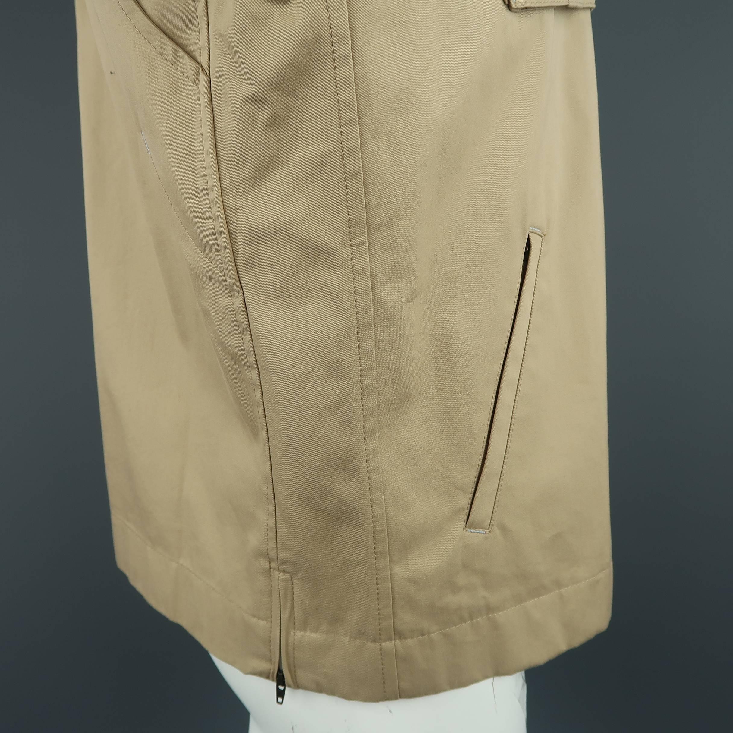 Men's BRUNELLO CUCINELLI L Khaki Cotton High Collar Military Pocket Jacket In New Condition In San Francisco, CA