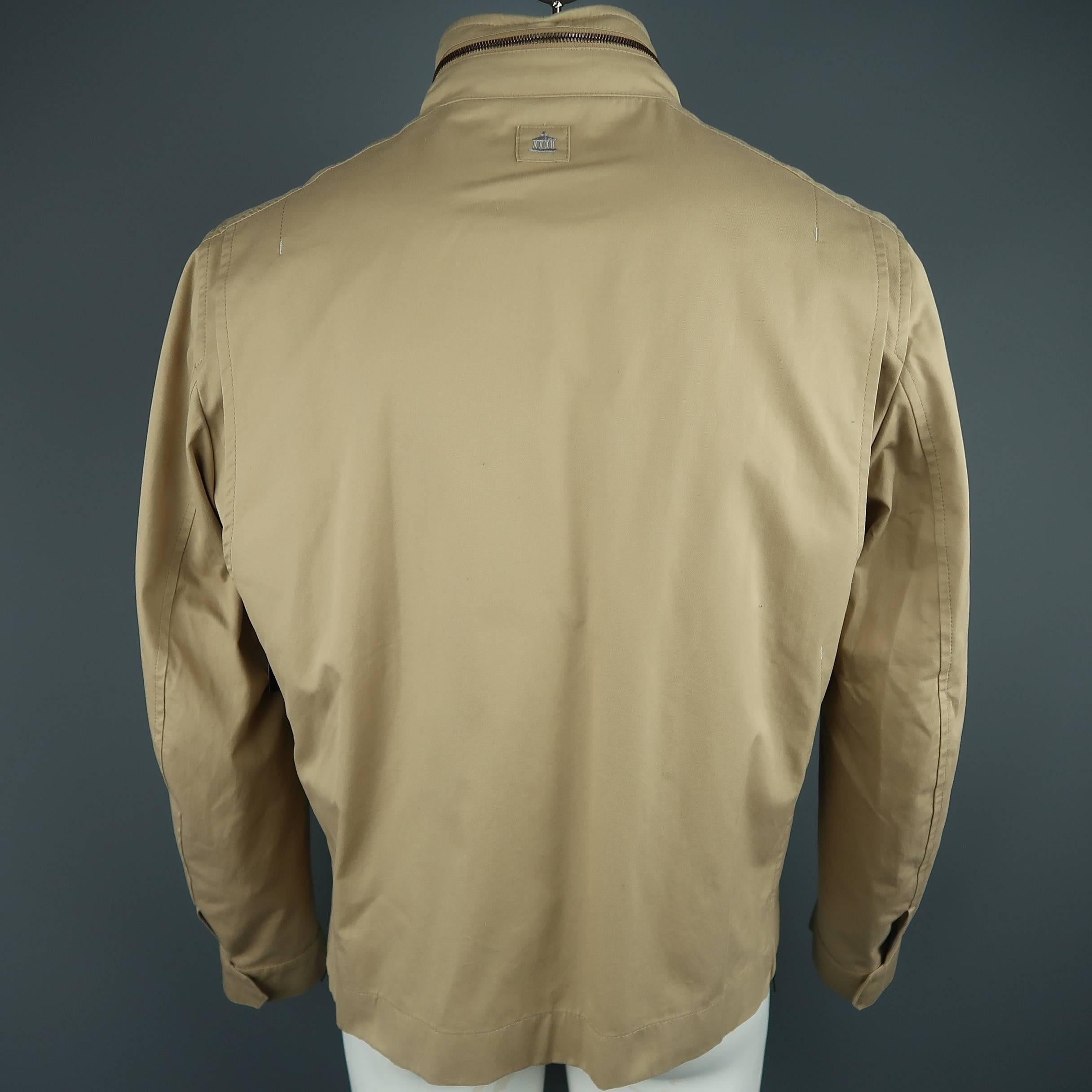 Men's BRUNELLO CUCINELLI L Khaki Cotton High Collar Military Pocket Jacket 1