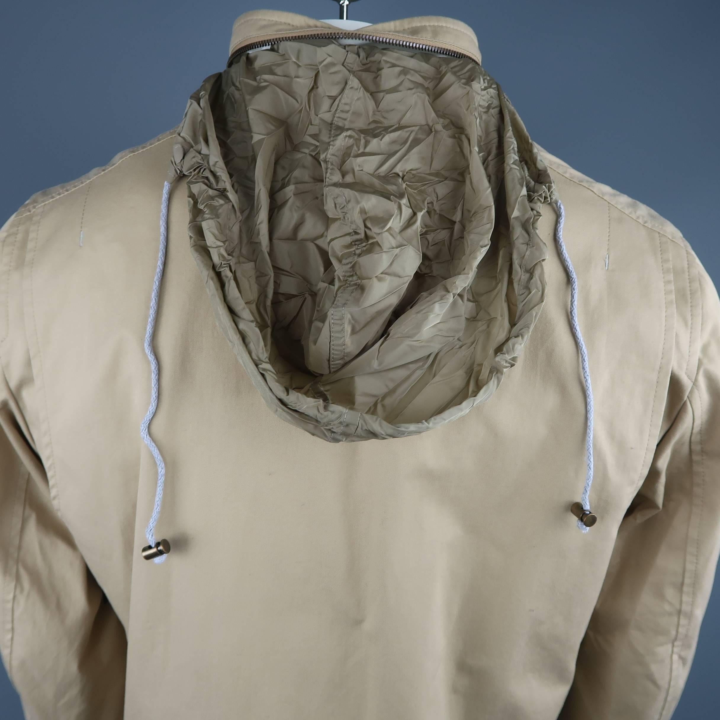 Men's BRUNELLO CUCINELLI L Khaki Cotton High Collar Military Pocket Jacket 3