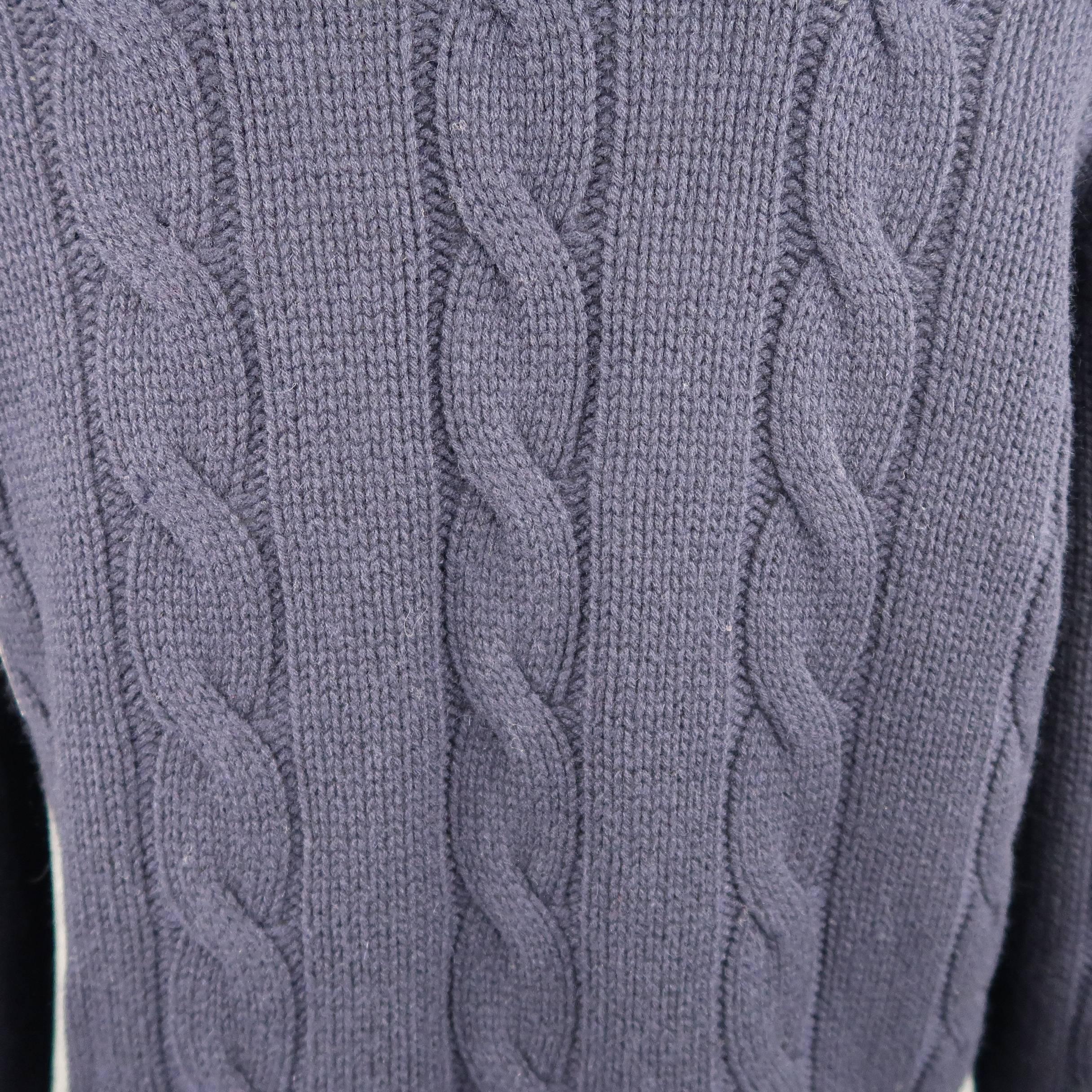 Men's BRUNELLO CUCINELLI L Navy Cable Knit Wool / Cashmere / Silk Cardigan Zip J 3