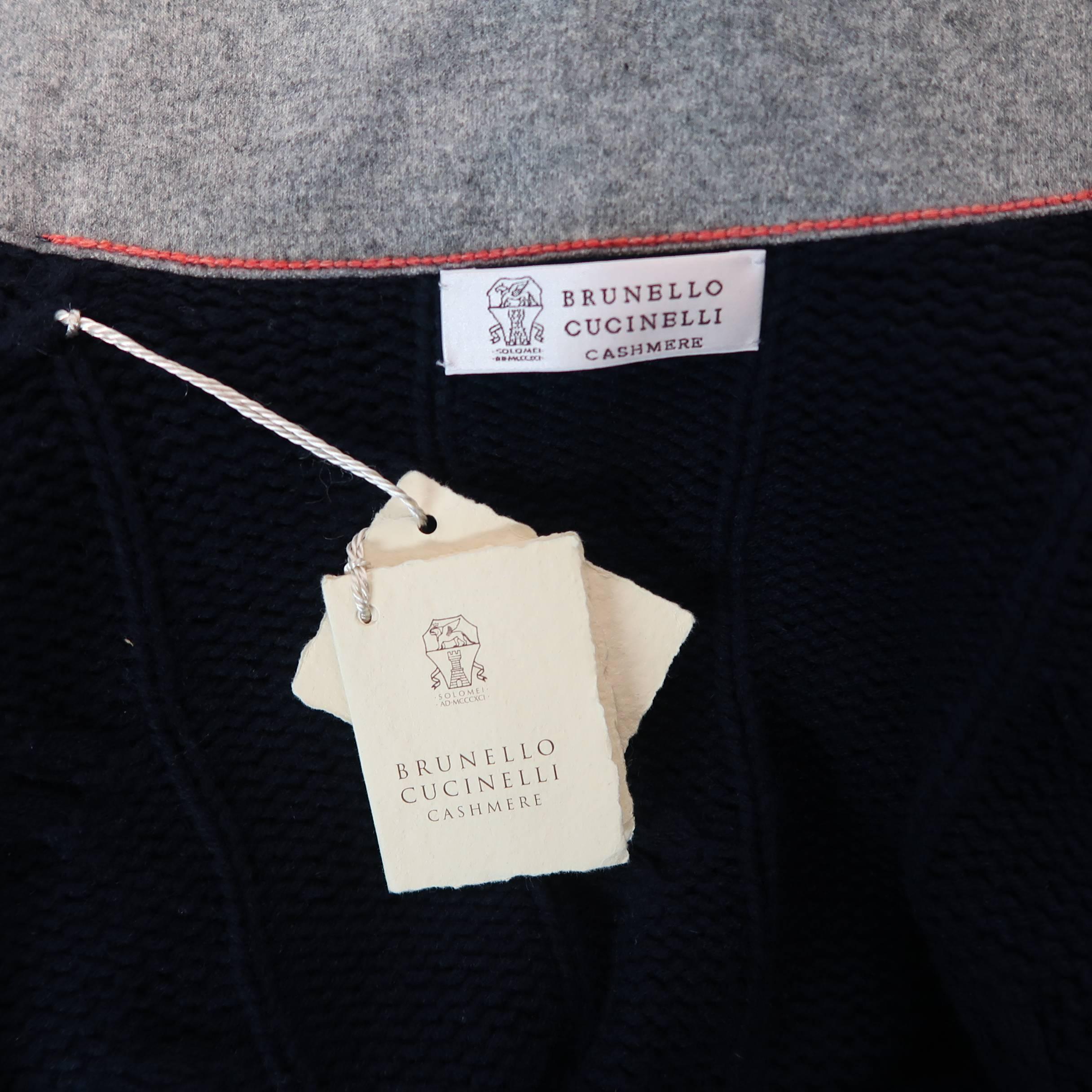 Men's BRUNELLO CUCINELLI L Navy Cable Knit Wool / Cashmere / Silk Cardigan Zip J 4