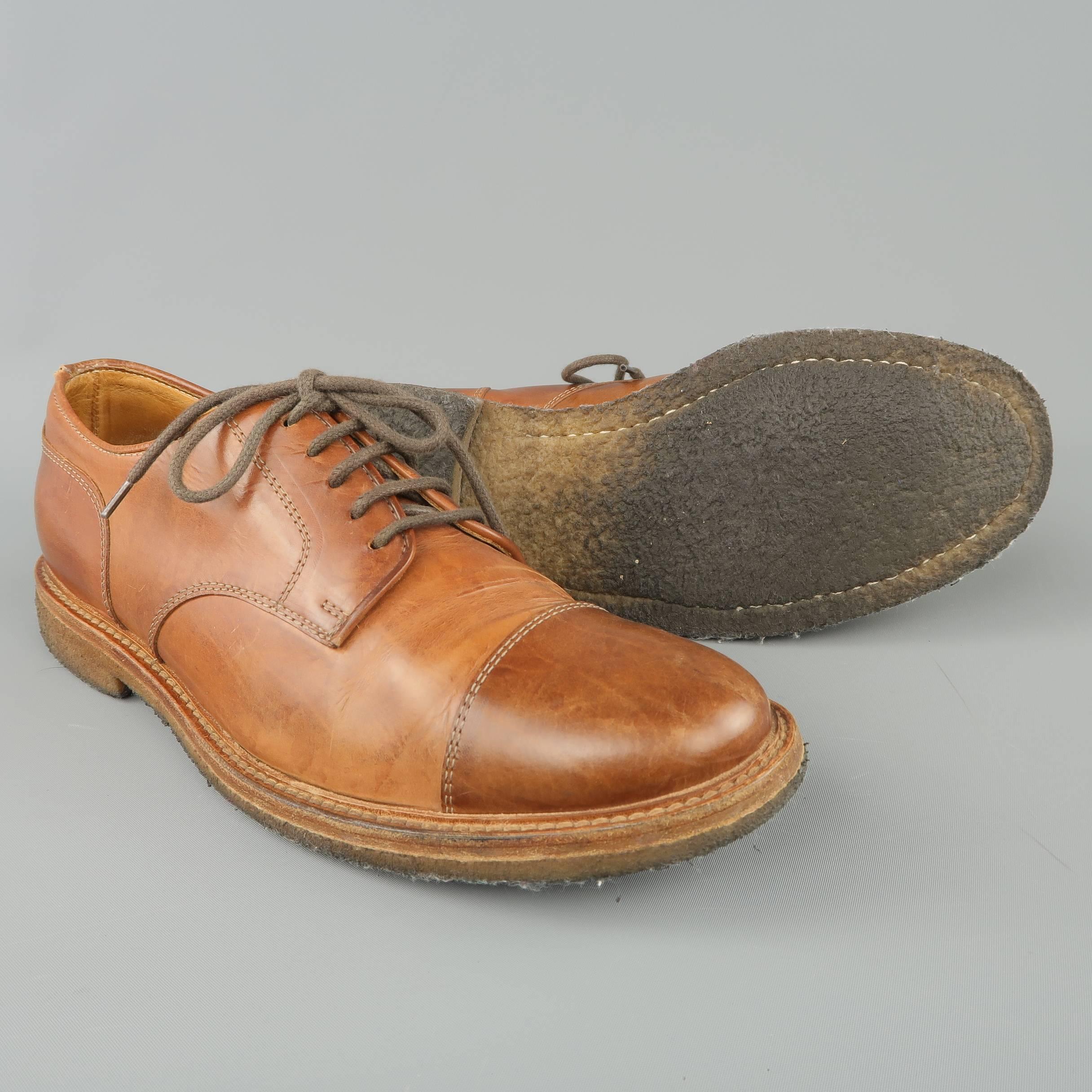 Brown Men's BRUNELLO CUCINELLI Size 9 Tan Leather Cap Toe Crepe Sole Lace Up