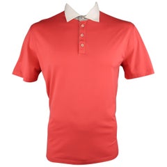 Men's BRUNELLO CUCINELLI Size XL Salmon Coral Jersey Contrast Collar POLO