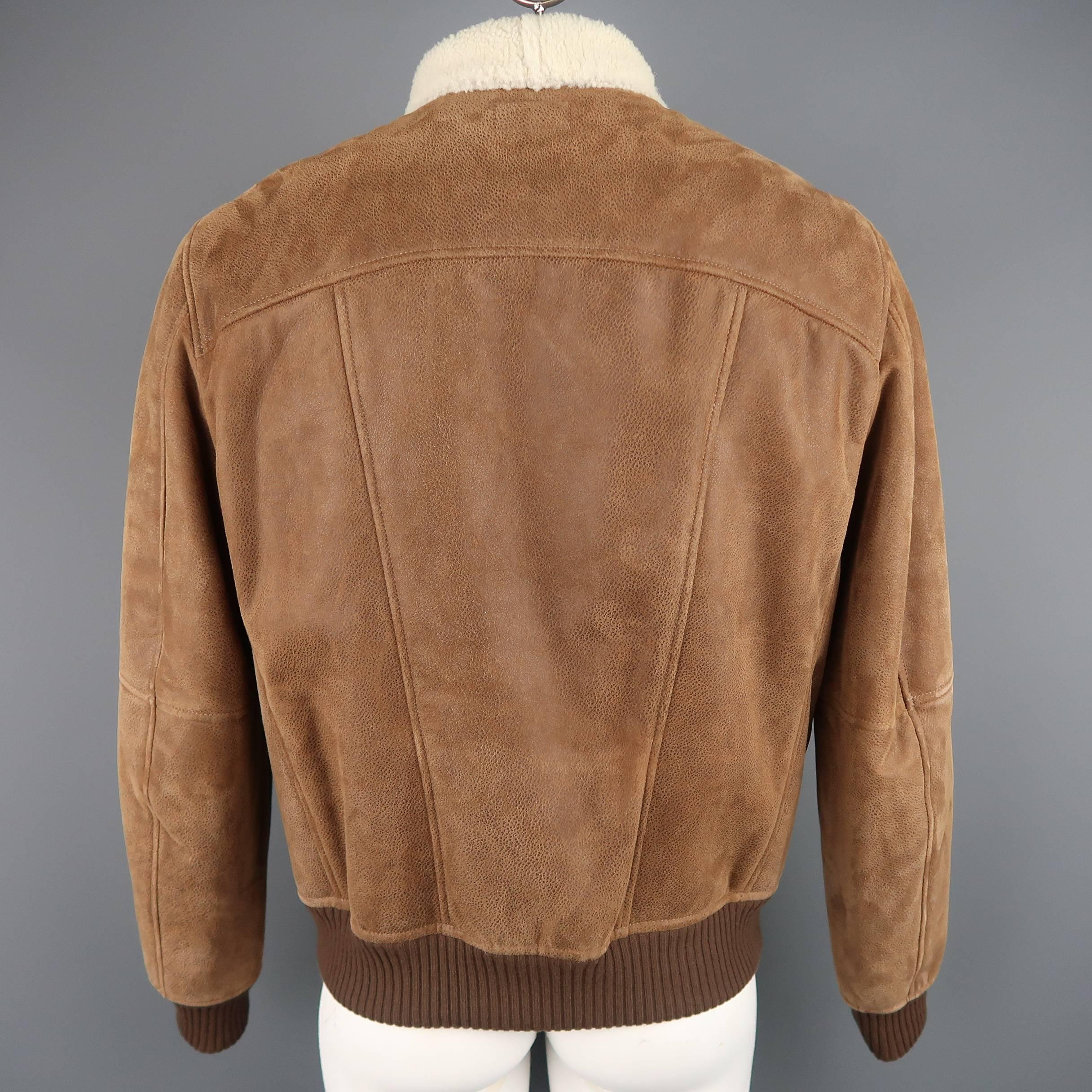 Brown Men's BRUNELLO CUCINELLI XL Tan Spotted Shearling Bomber Jacket