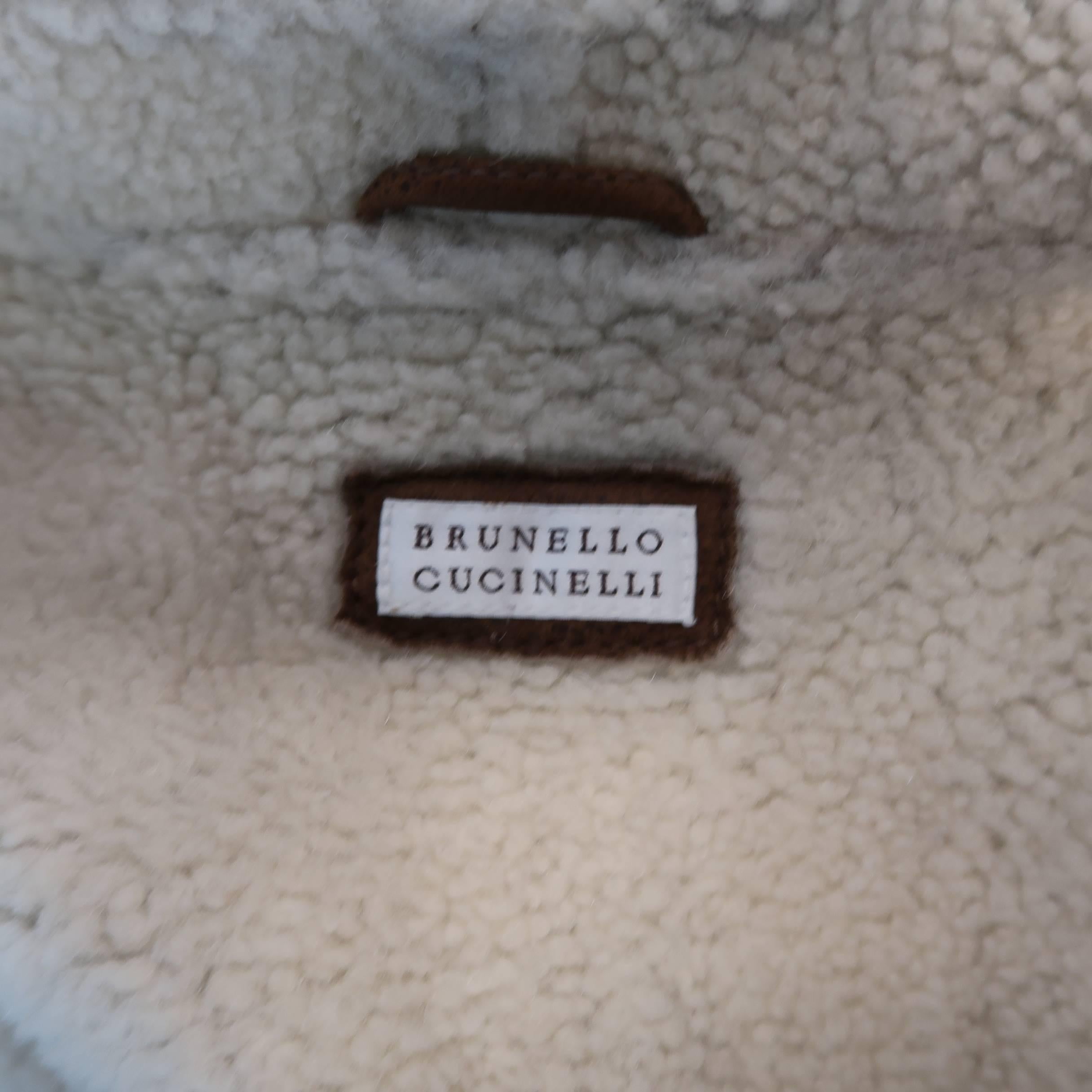 Men's BRUNELLO CUCINELLI XL Tan Spotted Shearling Bomber Jacket 1