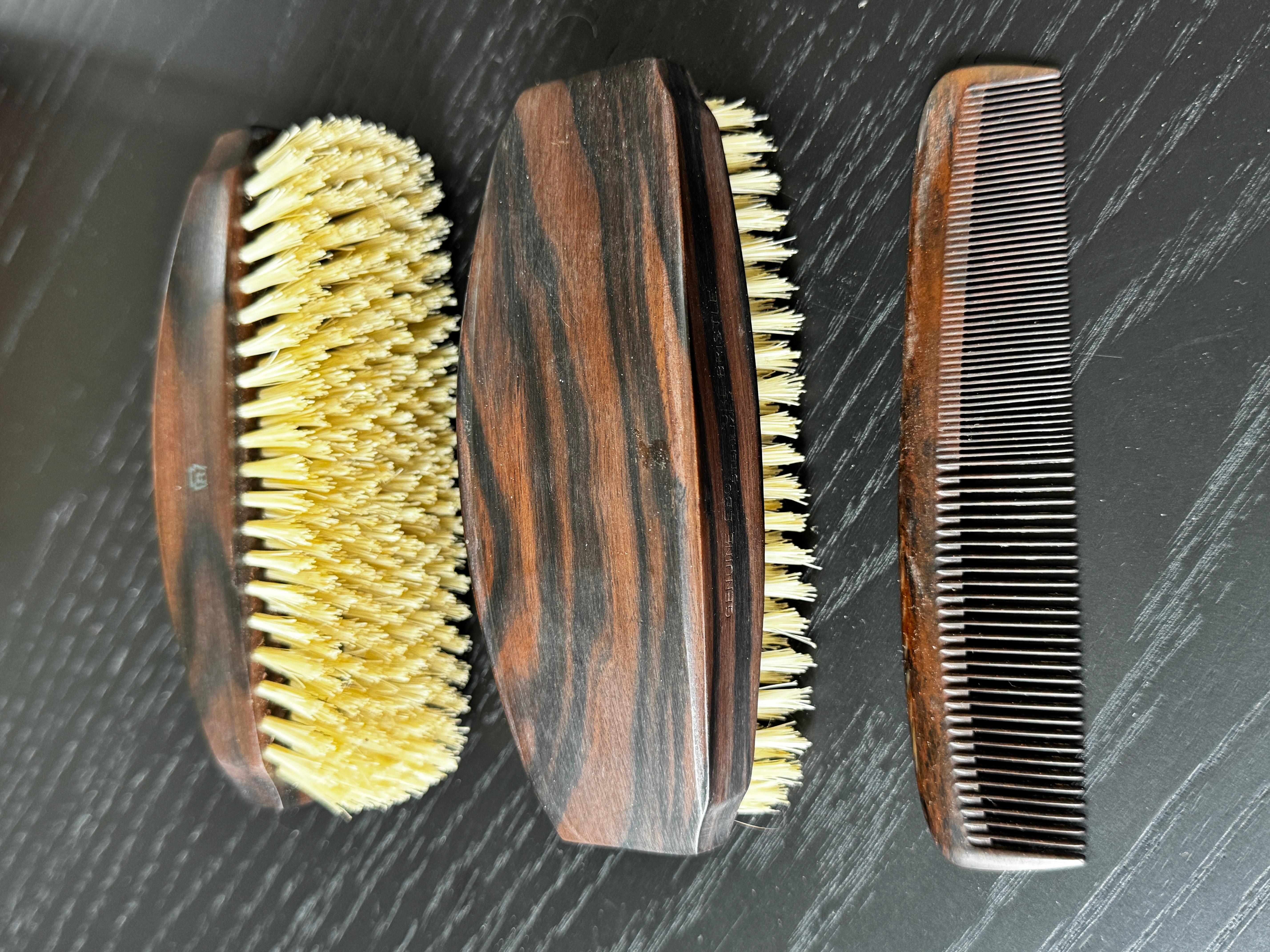 20th Century Men's Brush Set in Ostrich Leather Folding Case For Sale