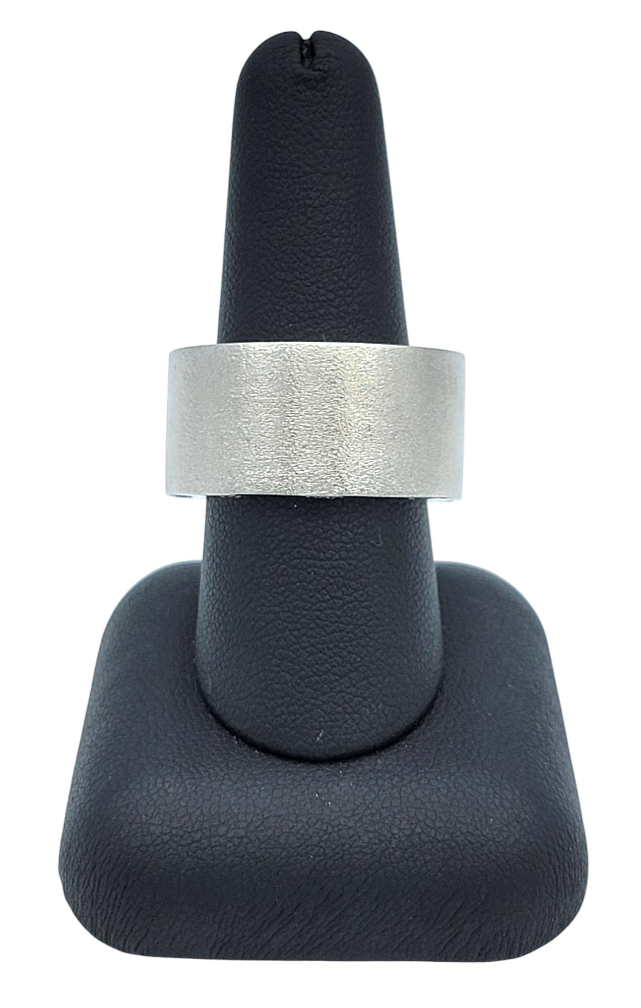 Mens Brushed 14 Karat White Gold Wide Band Ring with Diamonds, F-G / VS1-VS2 For Sale 5