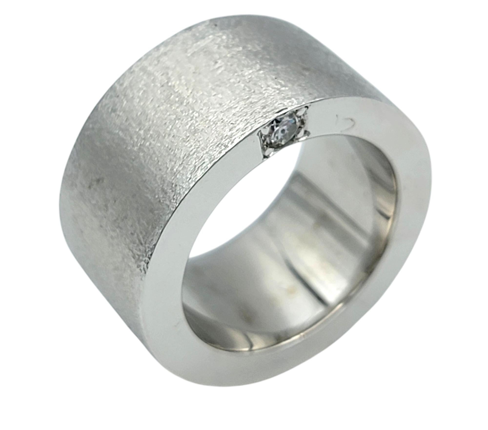 Mens Brushed 14 Karat White Gold Wide Band Ring with Diamonds, F-G / VS1-VS2 In Good Condition For Sale In Scottsdale, AZ