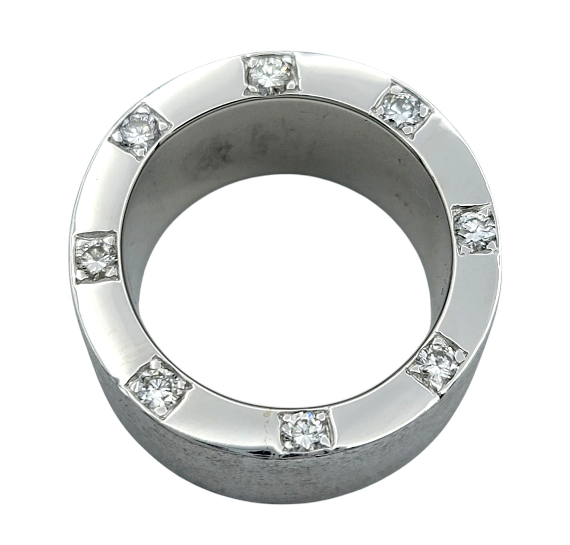 Mens Brushed 14 Karat White Gold Wide Band Ring with Diamonds, F-G / VS1-VS2 For Sale 1
