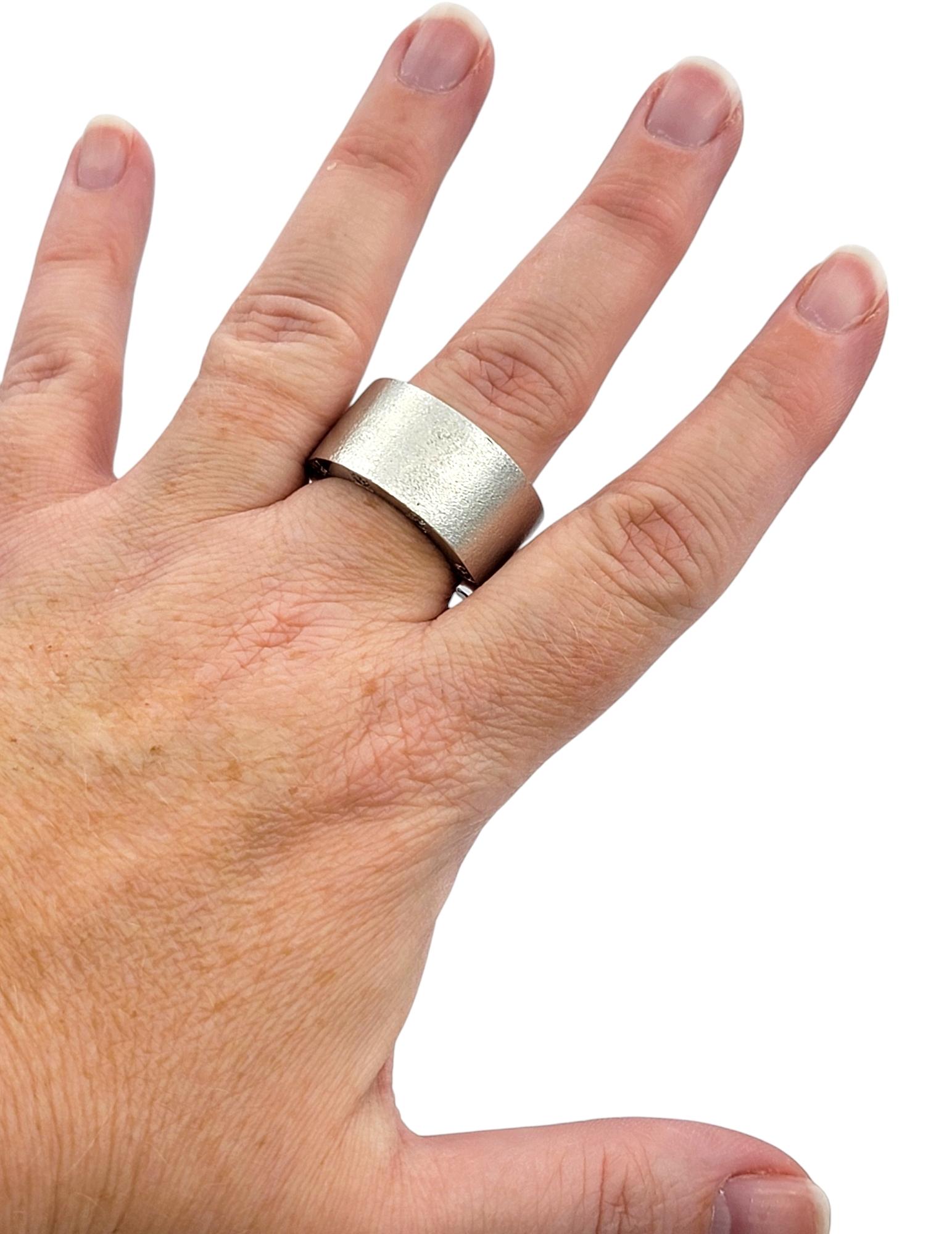 Mens Brushed 14 Karat White Gold Wide Band Ring with Diamonds, F-G / VS1-VS2 For Sale 3