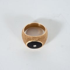 Men's Brushed 14kt Yellow Gold, Black Onyx Brutalist Ring w/ 3 pt. White Diamond