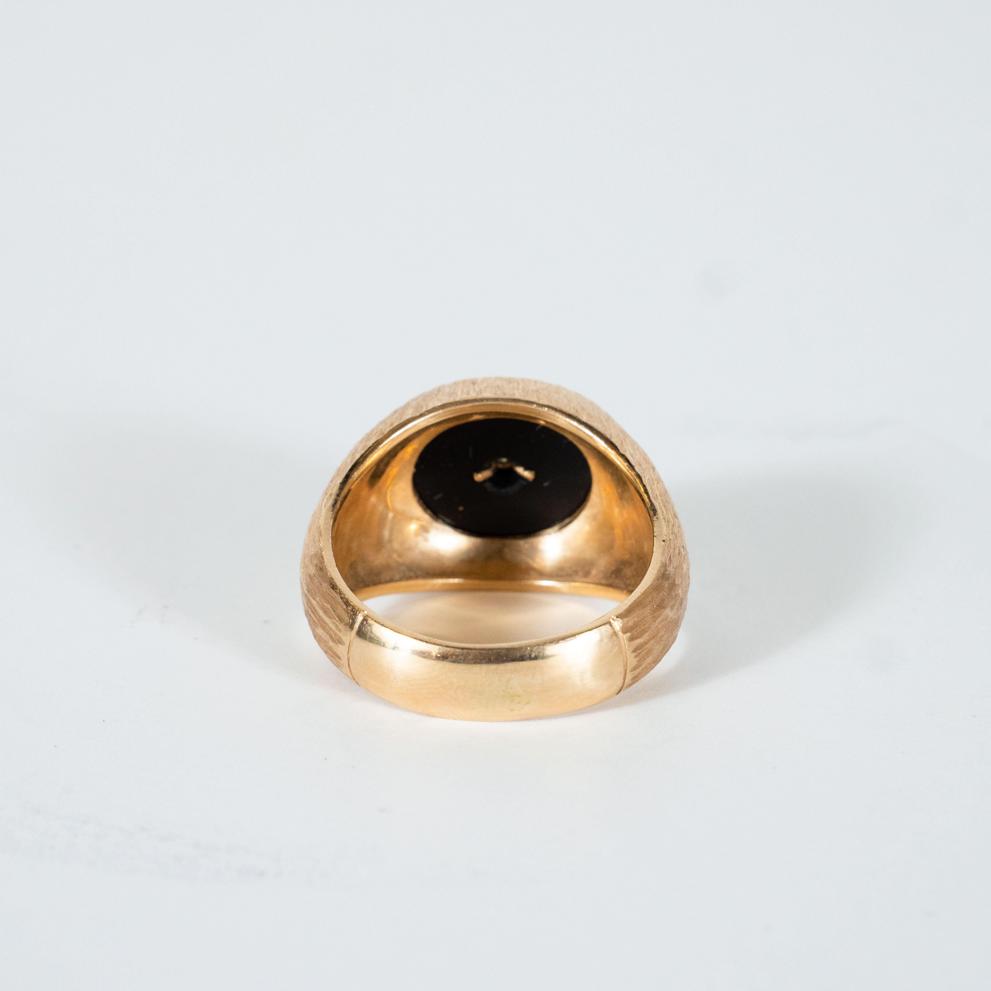 Men's Brushed 14kt Yellow Gold, Black Onyx Brutalist Ring w/ 3 pt. White Diamond 1