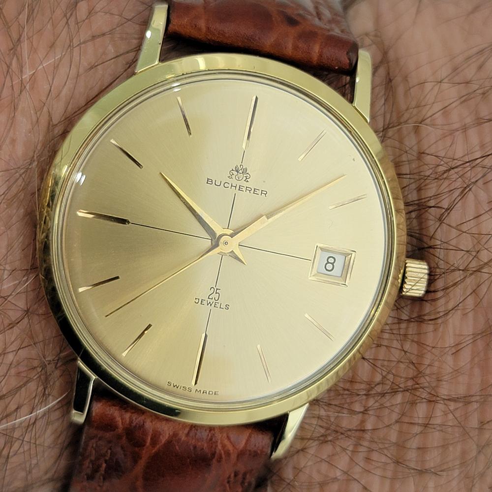 Mens Bucherer 18k Solid Gold Date Automatic Dress Watch 1970s Vintage RA452 7