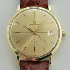 Mens Bucherer 18k Solid Gold Date Automatic Dress Watch 1970s Vintage RA452