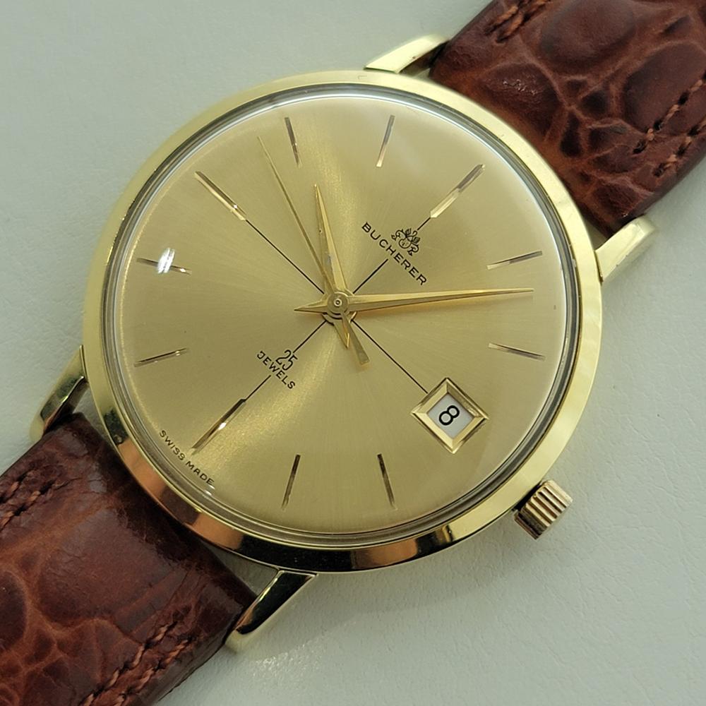 Men's Mens Bucherer 18k Solid Gold Date Automatic Dress Watch 1970s Vintage RA452