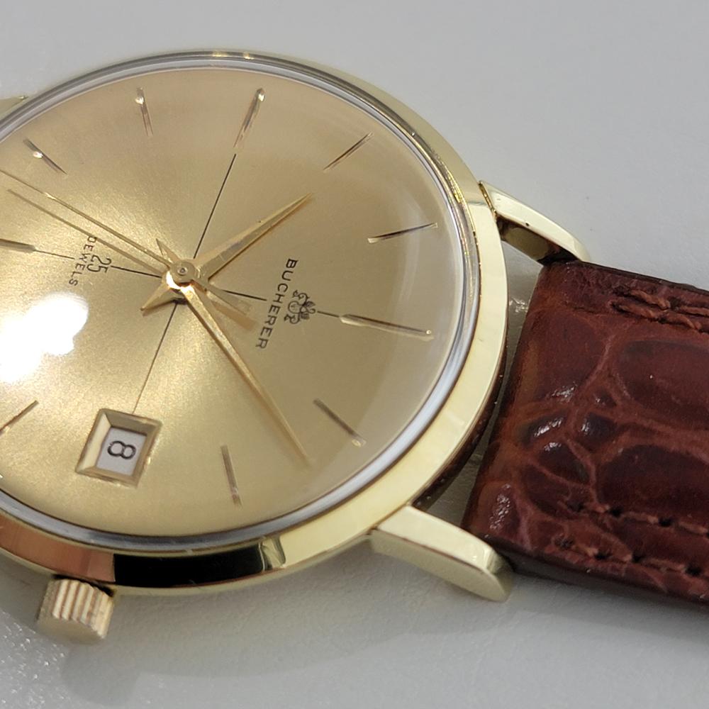 Mens Bucherer 18k Solid Gold Date Automatic Dress Watch 1970s Vintage RA452 1