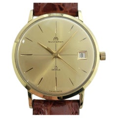 Mens Bucherer 18k Solid Gold Date Automatic Dress Watch 1970s Vintage RA452