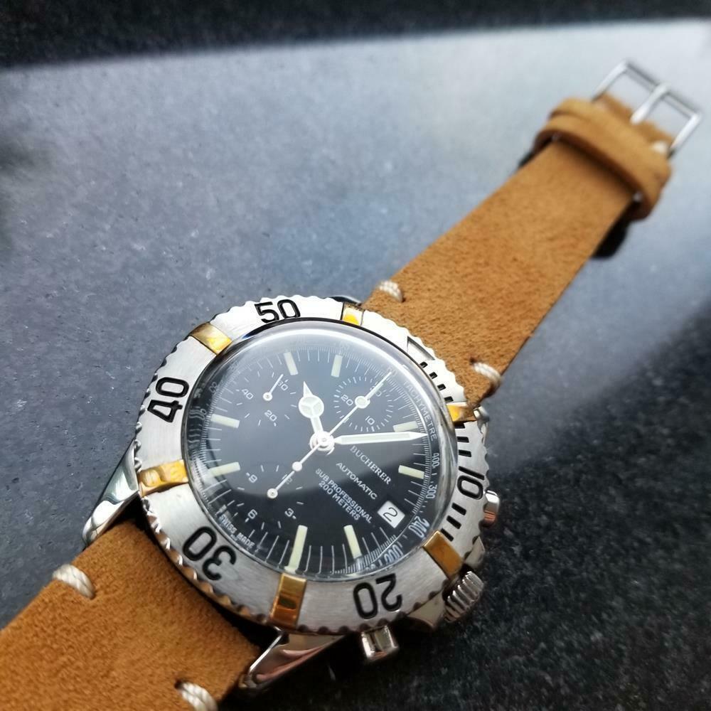 Men's Bucherer Sub Professional Chronograph Automatic 1970s Swiss MS114TAN In Excellent Condition In Beverly Hills, CA