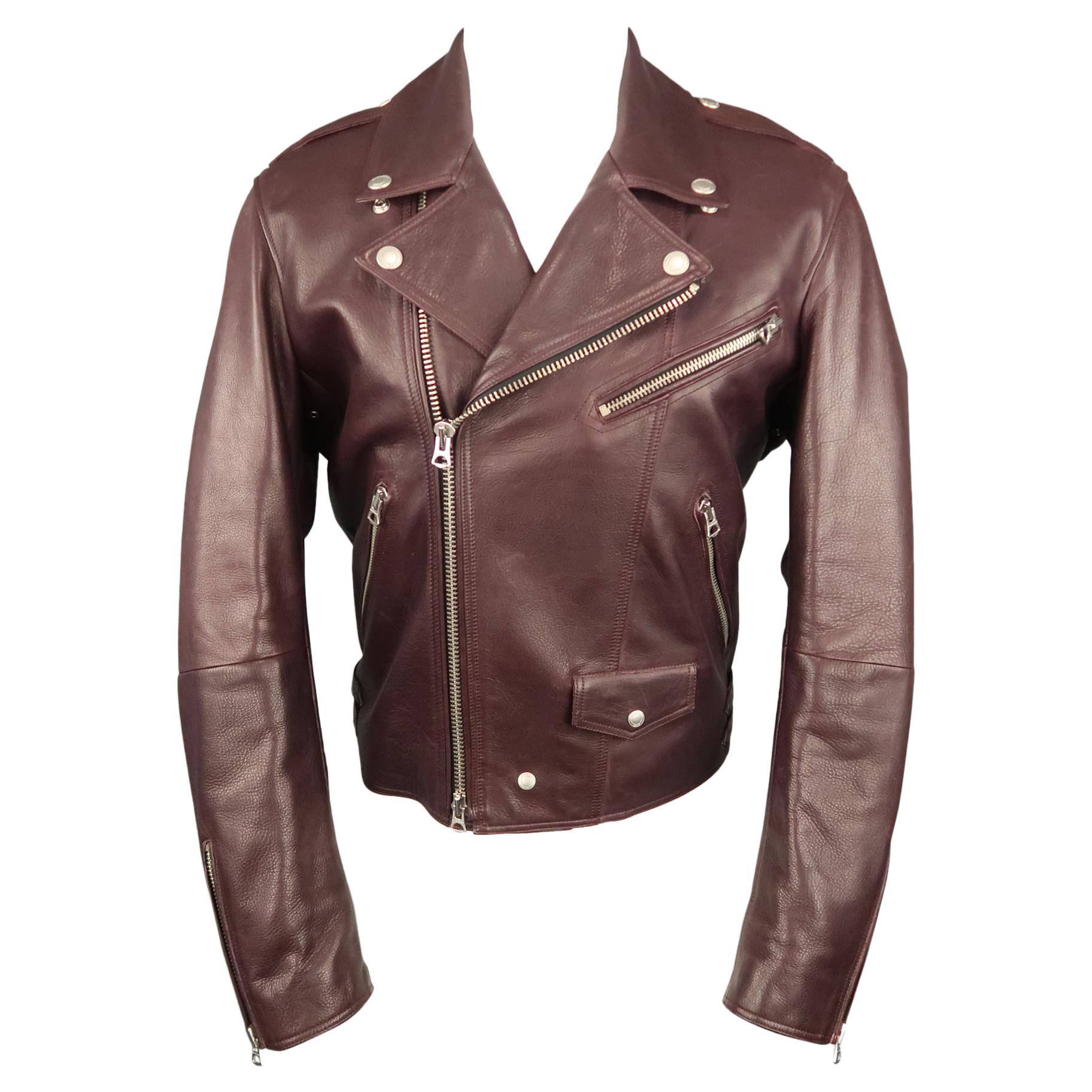 Men
s BURBERRY BRIT L Purple Leather ROXTON Biker Jacket