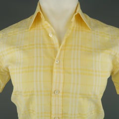 Men's BURBERRY LONDON Size XS Yellow Plaid Cotton Short Sleeve Shirt