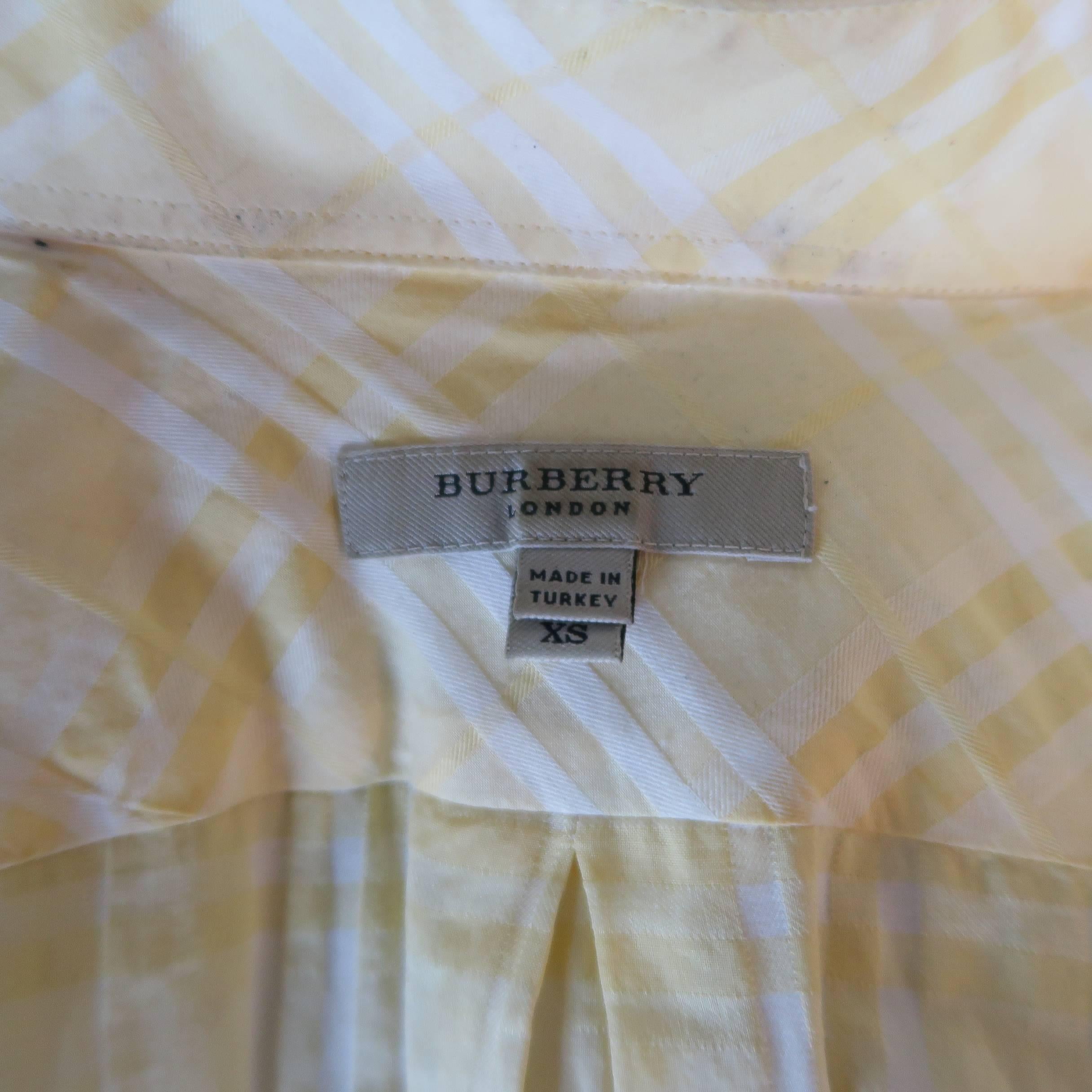 Beige Men's BURBERRY LONDON Size XS Yellow Plaid Cotton Short Sleeve Shirt