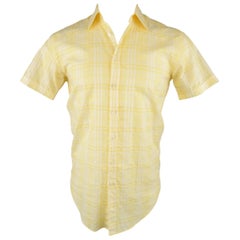 Men's BURBERRY LONDON Size XS Yellow Plaid Cotton Short Sleeve Shirt