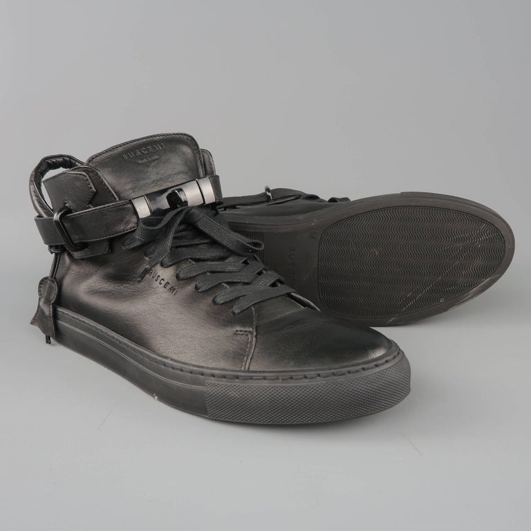 Men�s BUSCEMI Size 11 Black Leather Padlock 100mm High Top