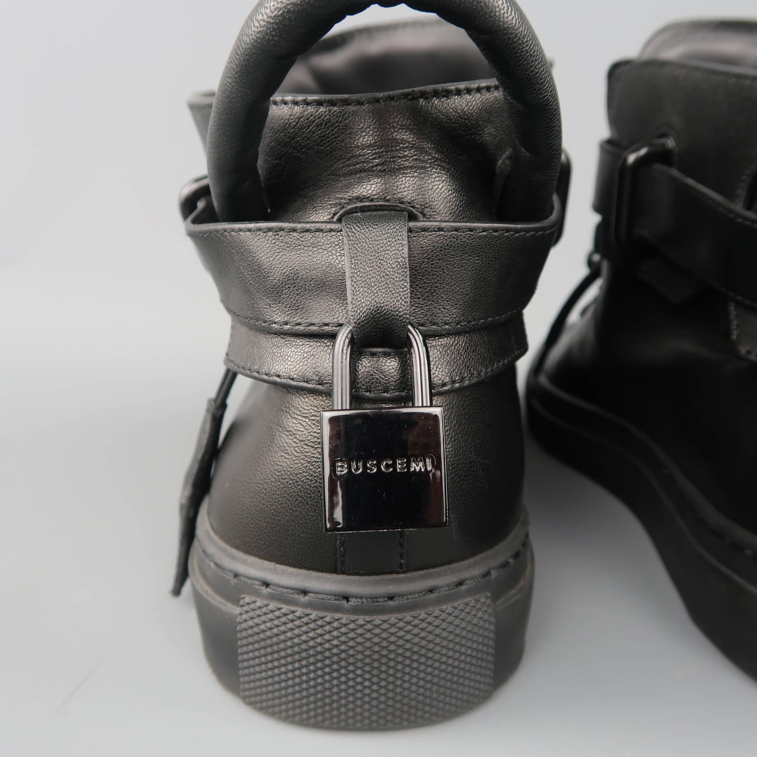 Men's BUSCEMI Size 11 Black Leather Padlock 100mm High Top Sneakers 3
