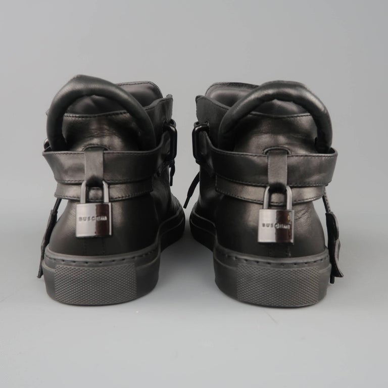 Men�s BUSCEMI Size 11 Black Leather Padlock 100mm High Top