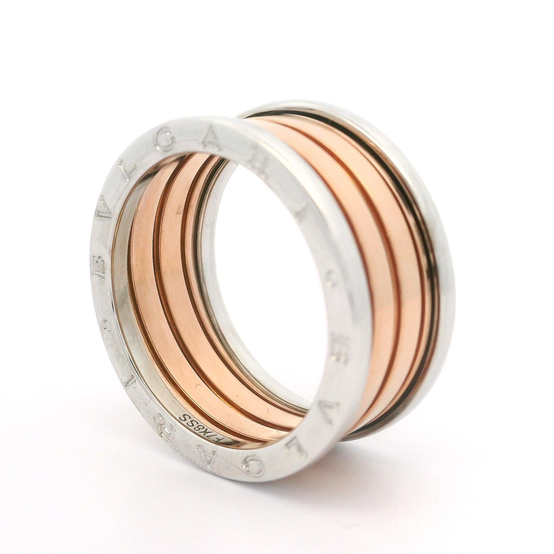 Men's Bvlgari B. Zero1 18k Rose & White Gold 11.9mm 4 Band Ring Size 64 For Sale 7