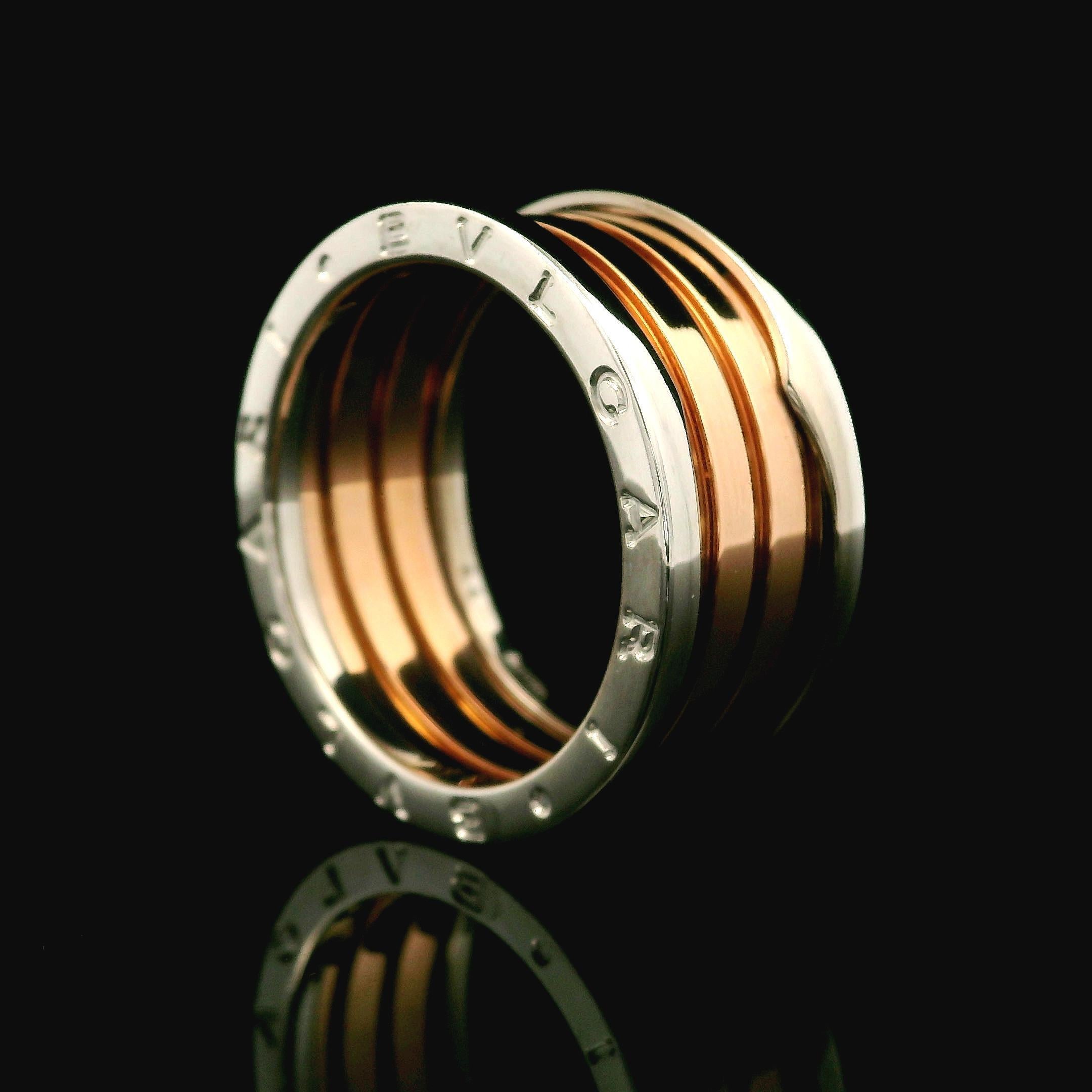 Men's Bvlgari B. Zero1 18k Rose & White Gold 11.9mm 4 Band Ring Size 64 For Sale 8