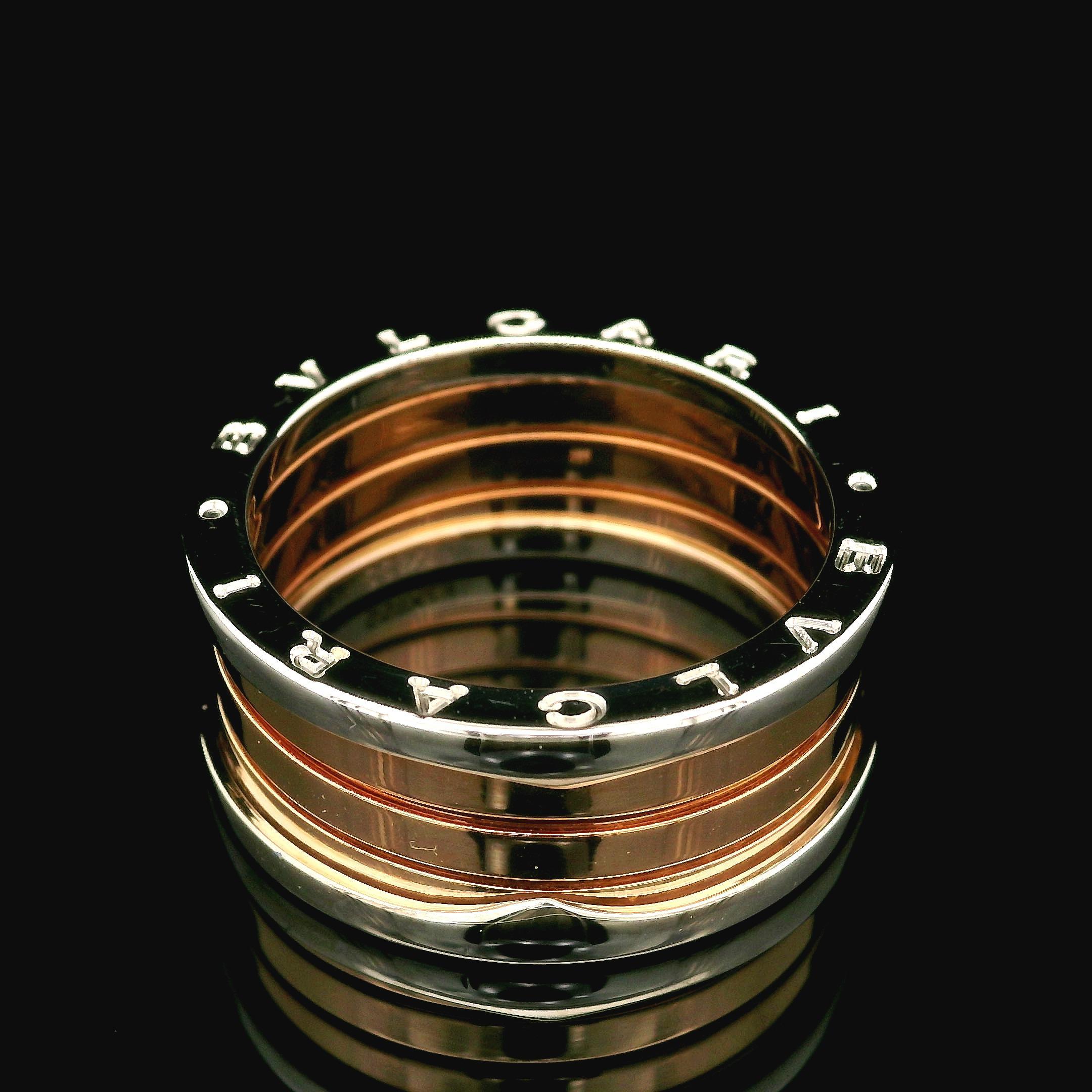 Men's Bvlgari B. Zero1 18k Rose & White Gold 11.9mm 4 Band Ring Size 64 For Sale 10