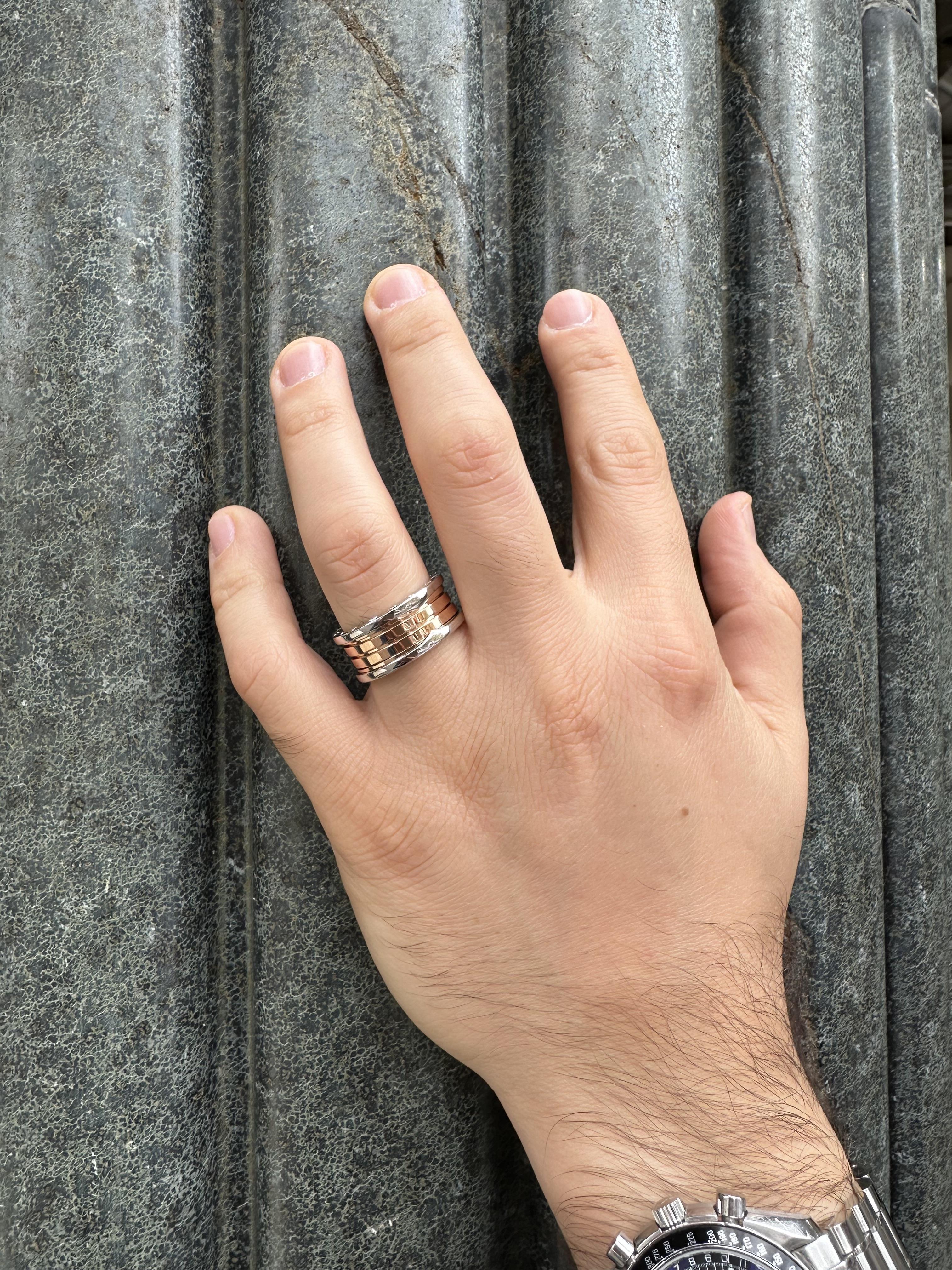 Men's Bvlgari B. Zero1 18k Rose & White Gold 11.9mm 4 Band Ring Size 64 For Sale 1