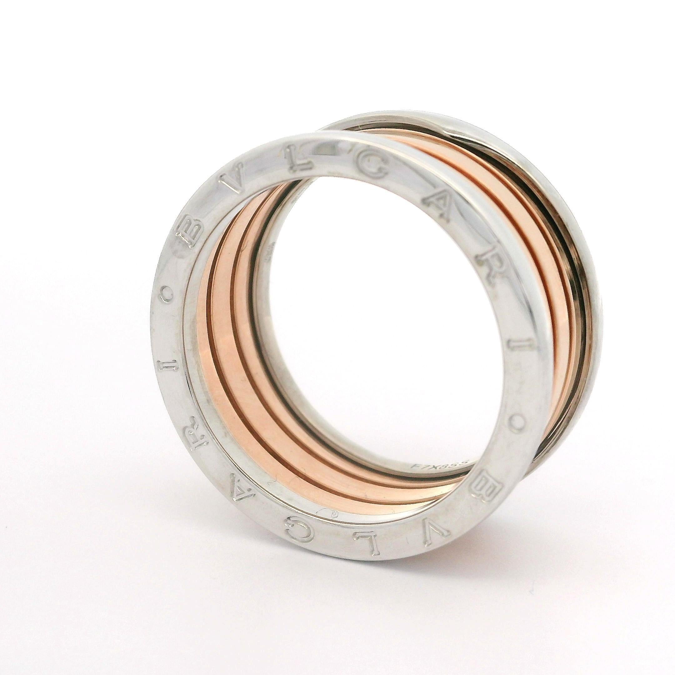Men's Bvlgari B. Zero1 18k Rose & White Gold 11.9mm 4 Band Ring Size 64 For Sale 4