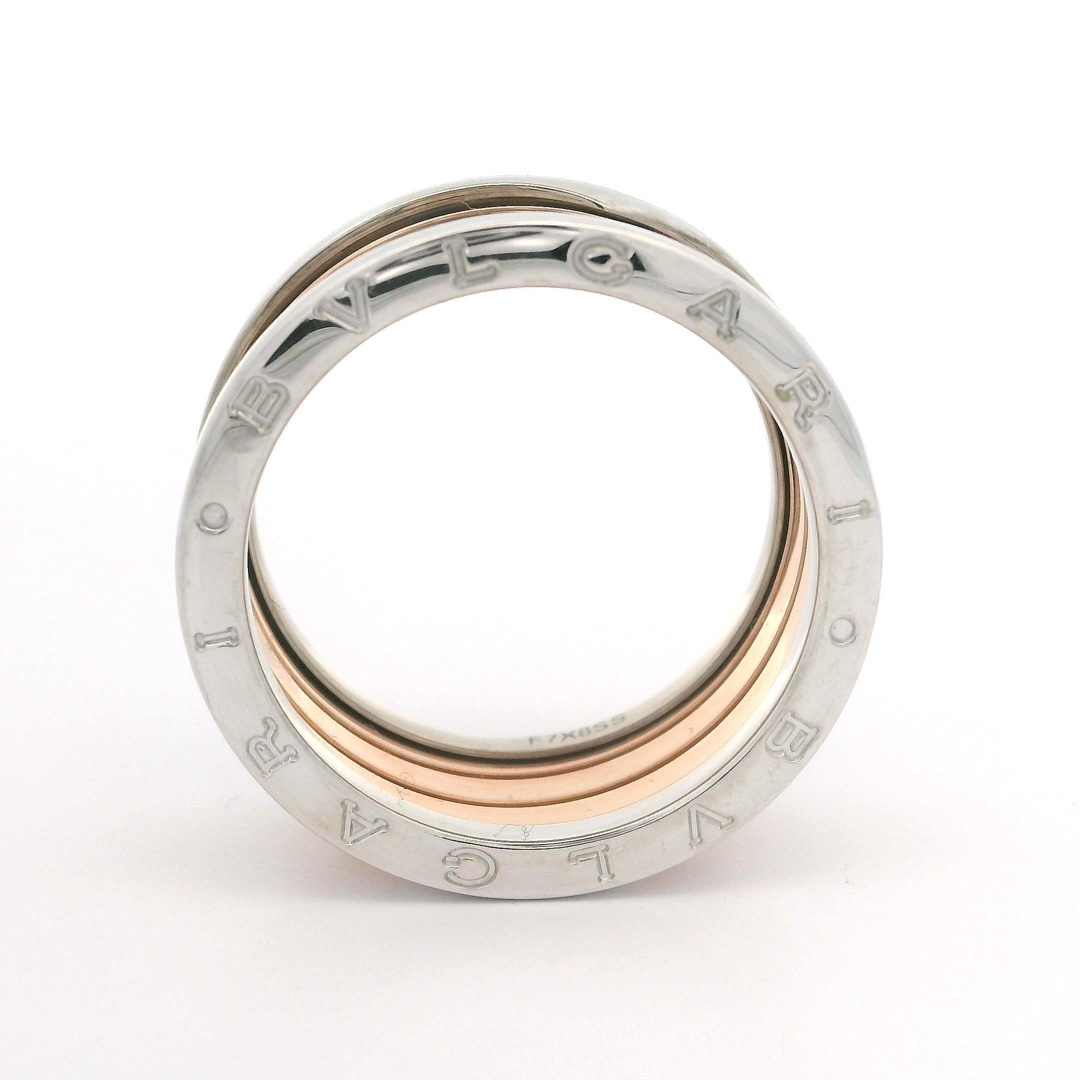 Men's Bvlgari B. Zero1 18k Rose & White Gold 11.9mm 4 Band Ring Size 64 For Sale 5