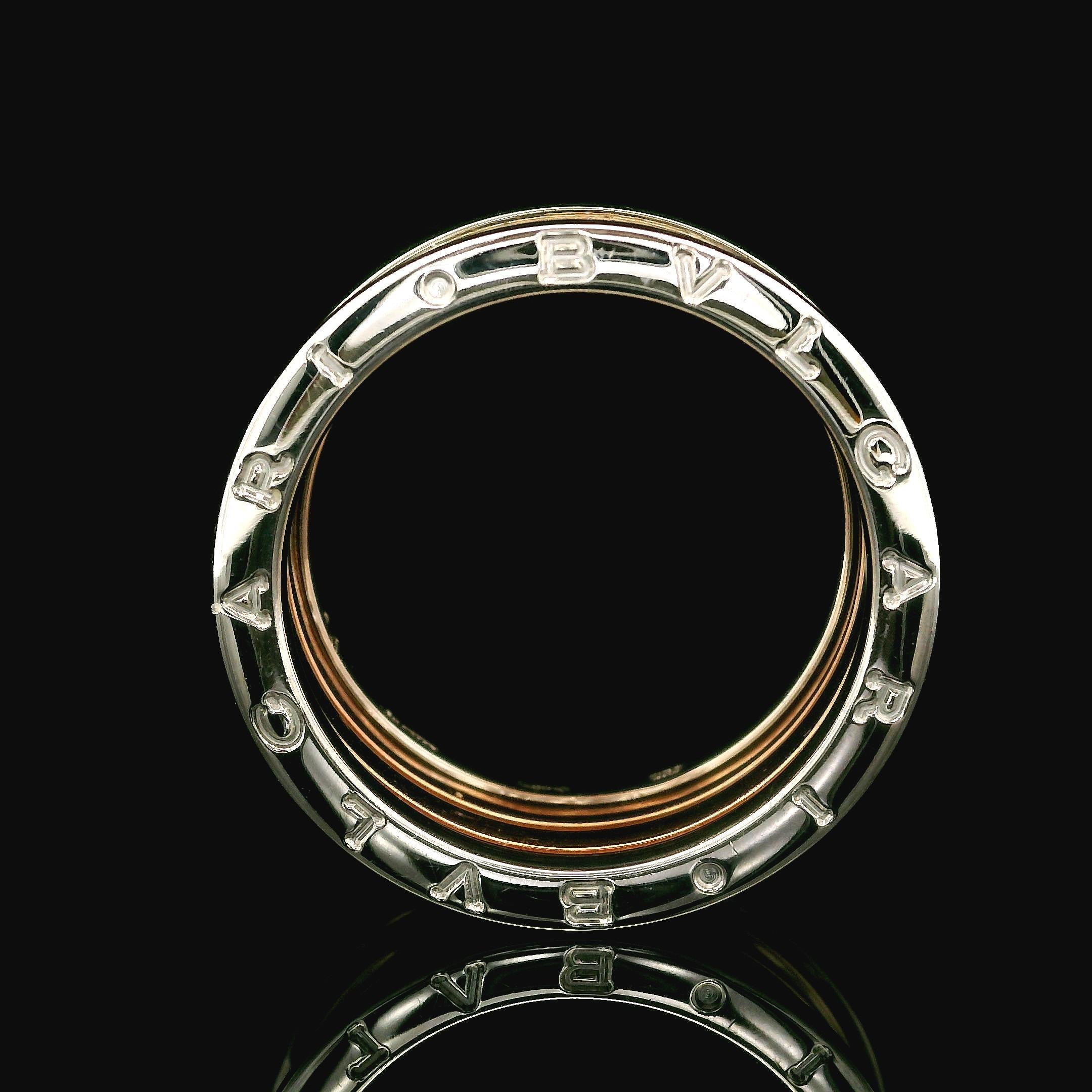 Men's Bvlgari B. Zero1 18k Rose & White Gold 11.9mm 4 Band Ring Size 64 For Sale 6