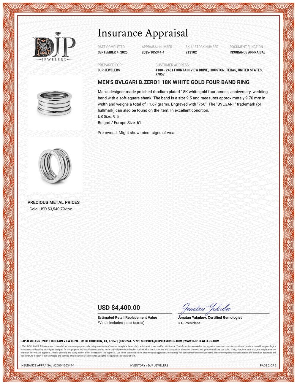 Anello da uomo Bvlgari b.zero1 in oro bianco 18 carati a quattro bande in vendita 5